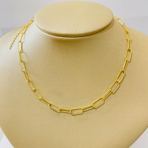 CHOKER CORR. OVAL FRIZ. BANHO DOURADO