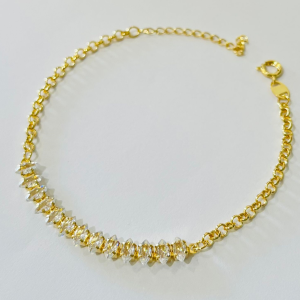 PULSEIRA ZIRC .NAVETE COM ELO PORT. BANHO DOURADO