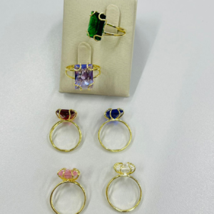 ANEL ZIRC RETANGULAR BANHO DOURADO
