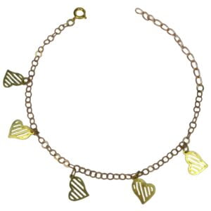 PULSEIRA COM CINCO PENDUREZAS DE CORAÇAOES  BRUTO