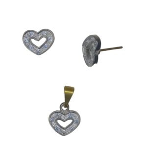 CONJUNTO CORACAO CRAVEJADO COM ZIRCONIAS BRUTO