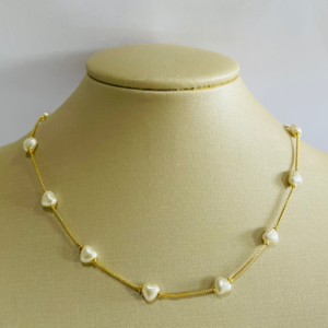 CHOKER CORACOES DE PEROLA SM BANHO DOURADO