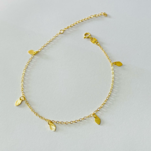 TORNOZELEIRA PEND. 5 FOLHAS BANHO DOURADO