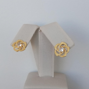 BRINCO FLOR  C/ PEDRA BANHO DOURADO