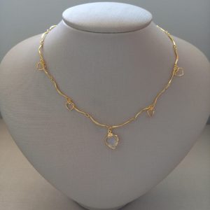 CHOKER PEND CINCO CORACOES BANHO DOURADO