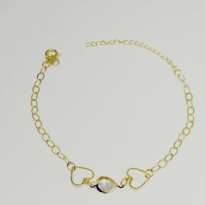 PULSEIRA DOIS CORACOES VAZ E UMA ZIRC BANHO DOURADO