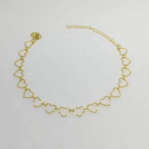 PULSEIRA CORACOES VAZ. E FRIZ. BANHO DOURADO