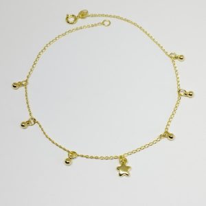 TORNOZELEIRA PEND. BOLINHAS E ESTRELABANHO DOURADO