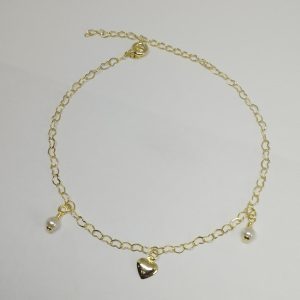 TORNOZELEIRA PEND. PEROLA E CORACAO BANHO DOURADO