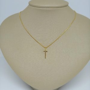 GARGANTILHA CRUCIFIXO CRAVEJADO BANHO DOURADO