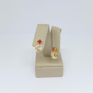 BRINCO ZIRC QUAD 4MM E CORACAO 8MM BANHO DOURADO