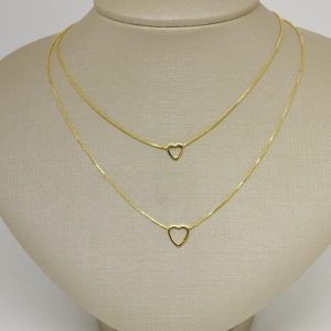 fora de linha GARGANTILHA DUPLA DOIS CORACOES BANHO DOURADO