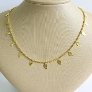 CHOKER PENDUREZAS FOLHAS BANHO DOURADO