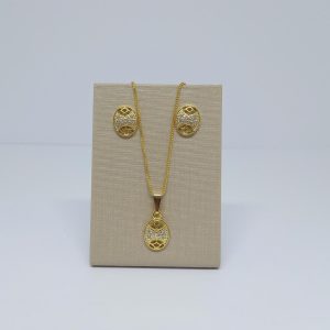 CONJUNTO OVAL CRAVEJADO BANHO DOURADO