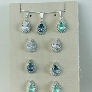 CONJUNTO ZIRC GOTA 6X8  BANHO PRATEADO