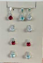 CONJUNTO PEDRA RED. 6MM BANHO PRATEADO