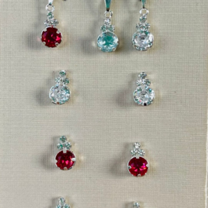 CONJUNTO PEDRA RED. 6MM BANHO PRATEADO
