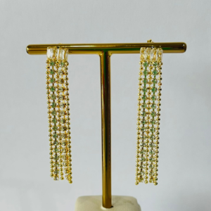 BRINCO FRANJA ZIRC E PEDRAS BANHO DOURADO