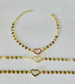 PULSEIRA CORACAO C/ PEDRAS E COR DISCOS BANHO DOURADO