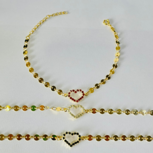 PULSEIRA CORACAO C/ PEDRAS E COR DISCOS BANHO DOURADO