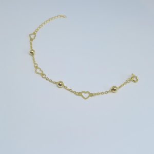 PULSEIRA BOLA LISA CORAÇÃO VAZADO BANHO DOURADO