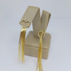 BRINCO CORACAO DE PEDRAS COM FRANJA BANHO DOURADO