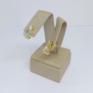 BRINCO DUAS ZIRC REDONDA E OVAL BANHO DOURADO