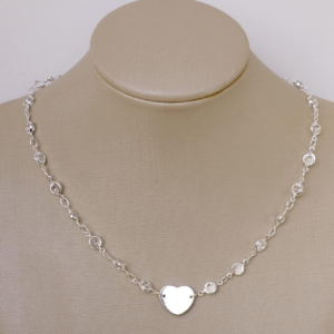 CHOKER CORAC. LISO E PEDRAS BANHO PRATEADO