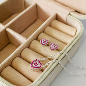 CONJUNTO CORACAO 6 ZIRC. CENTRAL BANHO PRATEADO