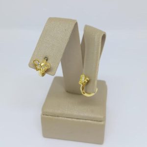 ARGOLA BORBOLETA SEIS ZIRC. CRAV. BANHO DOURADO