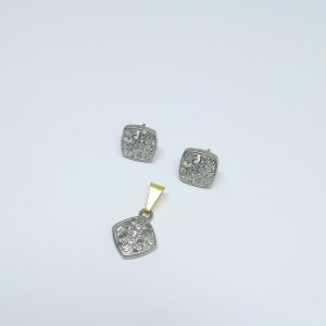 CONJUNTO LOSANGO CRAVEJADO COM ZIRCONIAS BRUTO