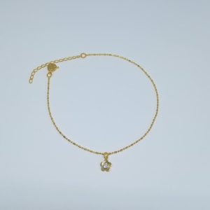 TORNOZELEIRA PEND. FLOR C/ ZIRC. BANHO DOURADO