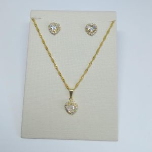 CONJUNTO ZIRC CORACAO BANHO DOURADO