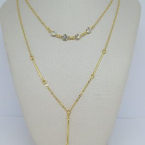 GARGANTILHA DUPLA SEIS ZIRC 5X5 BANHO DOURADO