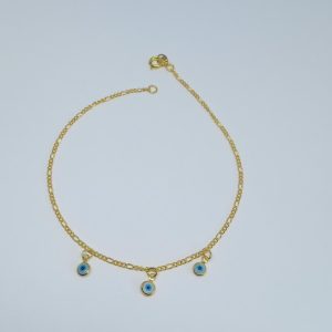 TORNOZELEIRA TRES OLHOS GREGOS BANHO DOURADO