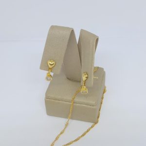 CONJUNTO ZIRC. REDONDA BANHO DOURADO
