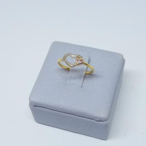 ANEL DOIS CORACOES COM RHODIUM BANHO DOURADO