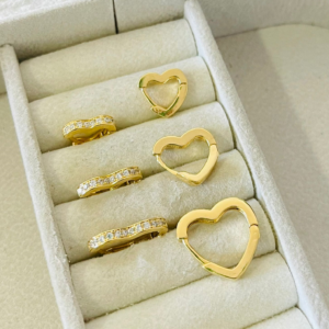 TRIO DE ARGOLA CORACAO BANHO DOURADO