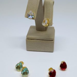 BRINCO ZIRC. GOTA 10X8 BANHO DOURADO