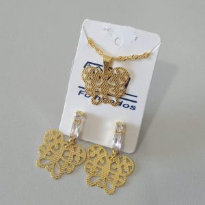 CONJUNTO BASE ZIRC PEND BORBOLETA BANHO DOURADO