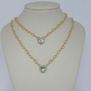 CHOKER CORR CORACOES ZIRC 10X10 BANHO DOURADO