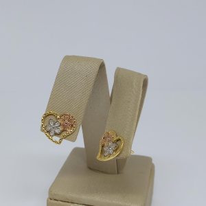 BRINCO CORACAO DUAS ROSAS C/ RHODIUM BANHO DOURADO