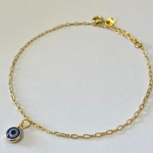 TORNOZELEIRA COM UM OLHO GREGO BANHO DOURADO