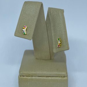 BRINCO CINCO ZIRC. CORES BANHO DOURADO