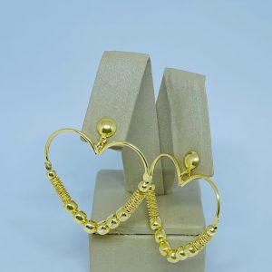 BRINCO PEND. CORACAO C FRIZO E BOLAS BANHO DOURADO