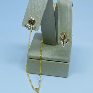 CONJUNTO FLOR C/RHODIUM BANHO DOURADO