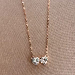 GARGANTILHA DUAS ZIRC CORACAO 8MM BANHO ROSE