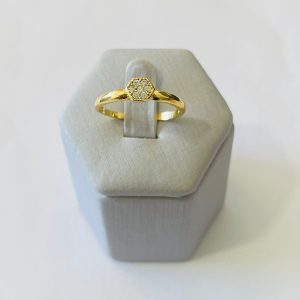 ANEL HEXAGONAL CRAV. SM BANHO DOURADO