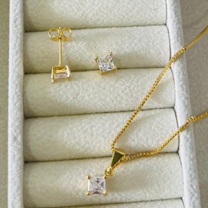 CONJUNTO ZIRC QUADR. 527 SM BANHO DOURADO