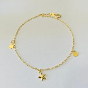 TORNOZELEIRA PEND. ESTRELA E SOL BANHO DOURADO